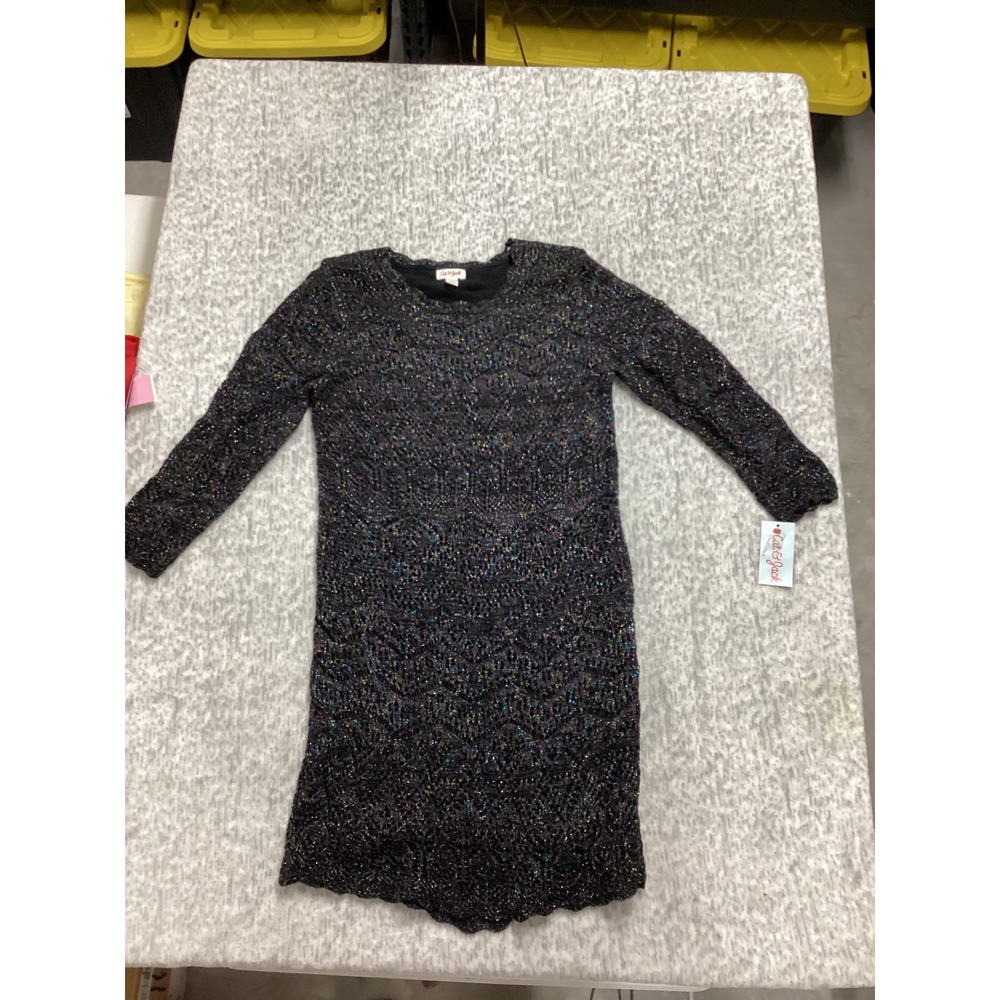 Cat & Jack Girls Black Rainbow Metallic Knit Sweater Dress XL 14/16 Ebony